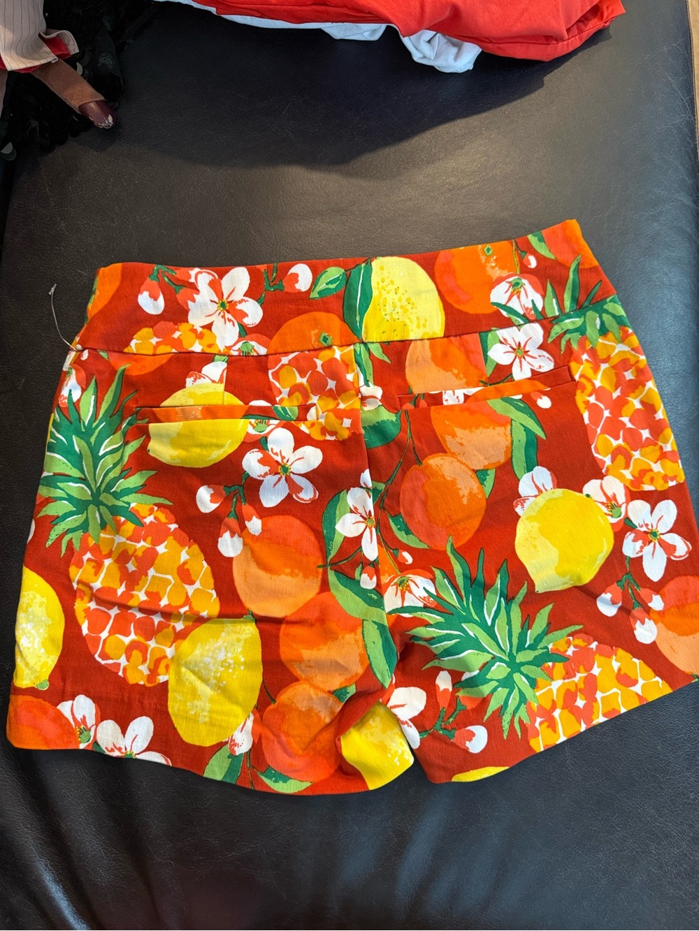 New York & Company Red Tropical Fruit Print High Waist Shorts